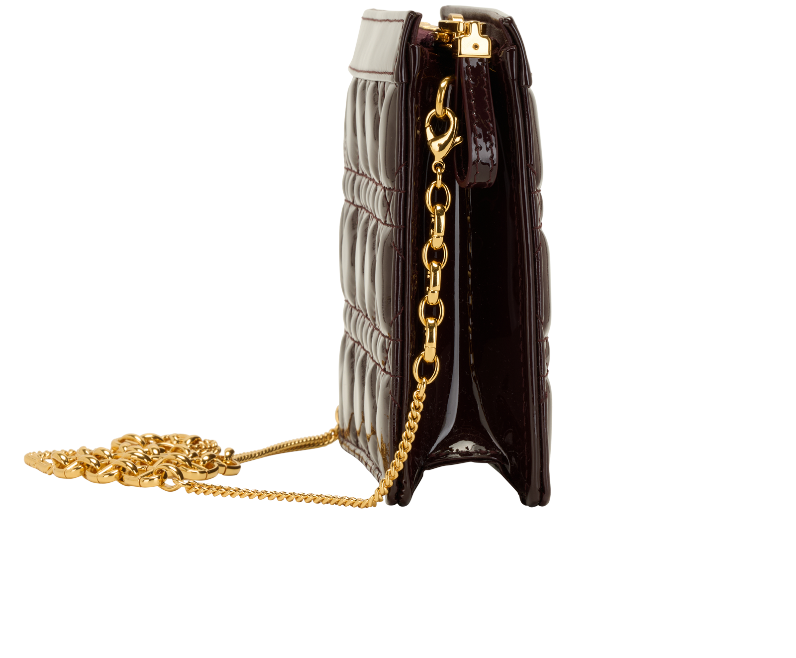 Caro Pouch With Chain, &pound;950, Handbags, Burgundy, Patent Leather, Side view